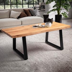 WOHNLING Tavolino da salotto 120 cm in legno massello di acacia Tavolino da salotto Tavolino da divano Bordo del tronco