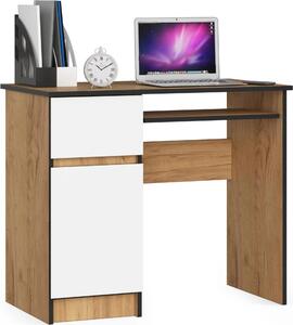 Scrivania Pixel PK in Rovere Craft e Bianco Sinistra 90 cm con Cassetto e Ripiani per Studio e Ufficio