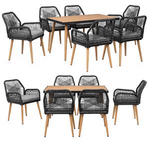Gruppo da giardino con tavolo e 6 sedie - resistente alle intemperie - rete in corda - tavolo da pranzo in WPC - cuscini di seduta - gruppo da pranzo per esterni - antracite/legno