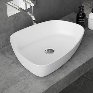 Doporro Lavabo da Appoggio Bianco Opaco 51x38x12cm Lavandino Bagno Slim Design Moderno Lavello da Minerale Fuso Colossum806