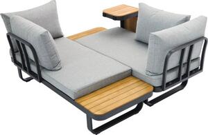 Set da salotto SenS-Line garden furniture 4 posti composto da: 2 panche, tavolo in alluminio, legno antracite bronzo