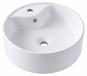 Relaxdays, lavabo da appoggio, altezza x profondità: 14,5 x 41 cm, con foro per rubinetto, con troppolo, in Vetroceramica, con effetto lotus, lavabo, bianco