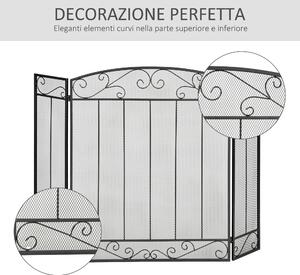 HOMCOM Parascintille Caminetto con 3 Pannelli Pieghevoli in Metallo e Acciaio Nero 105x1.6x80.5cm