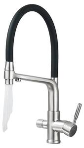Rubinetto da cucina con filtro, design a doppio uscita, collo di cigno rotante a 360°, finitura in nichel spazzolato