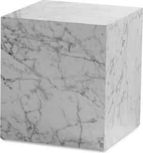 WOHNLING Tavolino MONOBLOC 40x40x45 cm Bianco lucido con aspetto marmoreo Tavolo da soggiorno Cube Tavolo quadrato da divano Tavolino da salotto Forma cubica