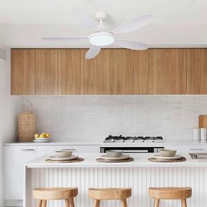 Ventilatore da soffitto ZELURXX con LED, 132 cm (52 pollici), 5 pale, bianco, in ABS, reversibile, controllabile tramite app, dimmerabile, silenzioso, a risparmio energetico, per estate e inverno
