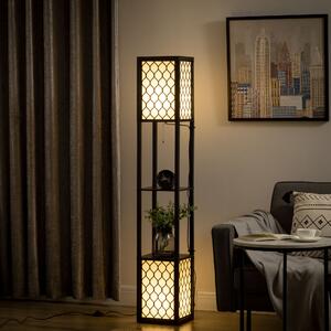 HOMCOM Lampada da Terra a Colonna in MDF e Plastica PP con 2 Ripiani, per Soggiorno, Studio e Camera da Letto, 26x26x156 cm, Bianca e Nera|Aosom