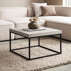 WOHNLING Tavolino 60x60x38 cm Color sabbia Tavolo da divano in pietra Tavolo moderno da soggiorno Tavolo quadrato da salotto Beige Tavolino da caffè Gambe in metallo Piccolo