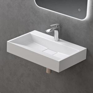 Doporro Lavabo da Appoggio Bagno Sospeso Lavandino Rettangolare in Marmoresina con Piletta di Scarico Inclusa Colossum19, 60x38x11 cm Bianco Opaco Monoforo