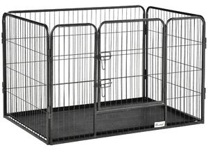 PawHut Box per Cani Recinzione in Metallo per Animali con 4 Pannelli, Porta con Doppio Blocco e Vassoio sul Fondo, 109x74x71cm, Grigio|Aosom
