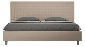 Letto matrimoniale SUNNY king size con giroletto imbottito, rivestimento in Microfibra dimensioni 180x190 cm testata con fantasia a quadretti, colore Tortora