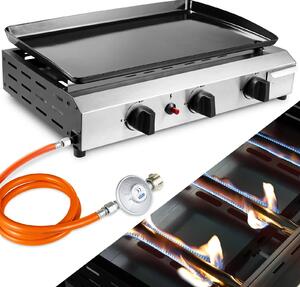 Griglia a gas portatile da tavolo - Griglia a gas con 3 bruciatori - Metano - Acciaio inossidabile - Ideale per campeggio e picnic - Facile da pulire