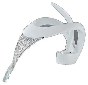 Miscelatore per lavabo, con erogatore a cascata, monocomando, bianco