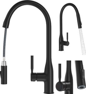Granitan | FOSSA - Miscelatore da cucina - Bocca estraibile - 2 tipi di getto - Nero - Ottone - Caratteristica in Vetroceramica