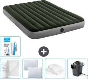 Letto gonfiabile Intex - 2 persone - 152 x 203 x 25 cm - verde - lenzuolo incluso - bacio - pompa - set di riparazione e protezione per cuscini
