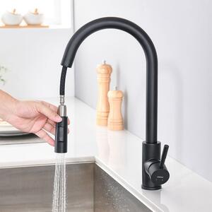 Lonheo: miscelatore da cucina nero ad alta pressione; miscelatore da cucina estraibile con 2 tipi di getto; miscelatore da lavello girevole a 360° con doccetta