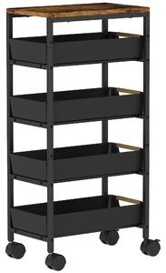 HOMCOM Carrello da Cucina a 5 Livelli con 4 Cesti Estraibili, in Metallo, PP e Legno, 39.5x24x82 cm, Nero e Rovere | Aosom Italy