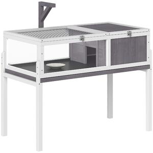 PawHut Casetta Tartarughe Rialzata con Divisorio, Vassoio Estraibile, in Legno e PS, 104x53x82 cm, Grigio e Bianco | Aosom Italy