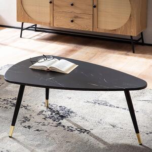 WOHNLING tavolino 90x60x41 cm con aspetto marmo nero tavolino da salotto a tre gambe con struttura in metallo tavolo da divano tavolo triangolare da salotto