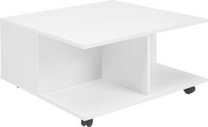 Tavolino da salotto FineBuy Design bianco 70x70 cm con 2 cassetti; tavolino da divano con rotelle; tavolino con 2 scomparti