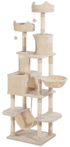 Albero per Gatti 60x50x206A cm con 4 Pali Graffiatoi Cesti Amache per 1-3 Gatti 6 kg in Peluche e Sisal Beige