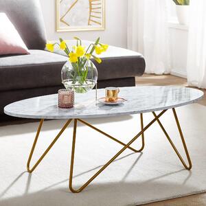 FineBuy Tavolino 120x40x60 cm con aspetto marmo Bianco Tavolo da salotto con struttura in metallo Tavolo da divano Tavolo ovale Tavolo da salotto