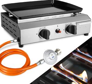 Griglia a gas da tavolo - Barbecue da campeggio con 2 bruciatori - Acciaio inossidabile - Metano - Smaltata in porcellana - Portatile