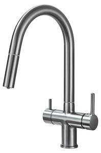 Rubinetto da cucina, con funzione spray estraibile, design a due manopole, colore grigio