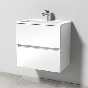 Sanipa Solo One Euphoria: set compatto in Vetroceramica da 59,2 cm, composto da lavabo in Vetroceramica e mobile sottolavabo con 2 cassetti