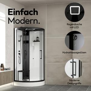Doccia completa Marwell cabina doccia a vapore Spa Round 95x95x218cm - doccia prefabbricata in set completo con piatto in acrilico e rubinetto - con doccia a pioggia a LED - radio e Bluetooth