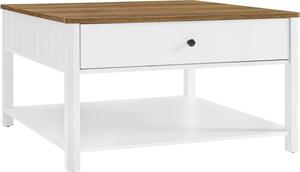 Tavolino VASAGLE, tavolino da salotto, tavolino da divano, 2 ampi cassetti, con gambe, molto spazio per riporre oggetti, stile marittimo, 80 x 80 x 45 cm, per il soggiorno