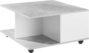 Tavolino da salotto FineBuy Design grigio cemento / bianco 70x70 cm Tavolino da salotto con 2 cassetti Tavolino da divano con rotelle Tavolino con 2 scomparti