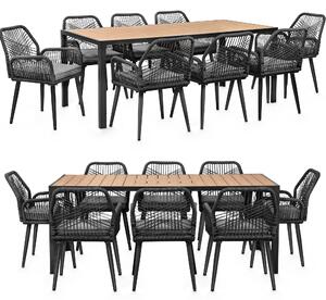 Gruppo da giardino con tavolo e 8 sedie - resistente alle intemperie - rete in corda - tavolo da pranzo in WPC - cuscini di seduta - gruppo da pranzo per esterni - antracite/grigio