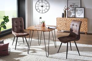FineBuy Tavolo da pranzo quadrato 80 cm in legno massello di sheesham, tavolo da cucina moderno con gambe a forcina nere, tavolo da pranzo di design in vero legno, tavolo in legno massello
