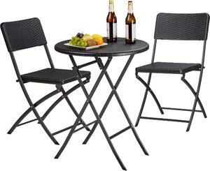 Relaxdays Gruppo di seduta / plastica nera, metallo, 3 pezzi