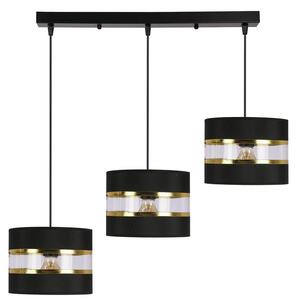 Lampada moderna a sospensione sopra il tavolo da pranzo PANDY - 3xE27, 40W, nero / oro / trasparente