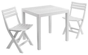 Set tavolo e 2 sedie chiudibili in resina bianca con effetto doghe Club