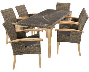 Tectake tavolo in rattan foggia con 6 sedie rosarno - naturale