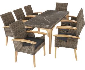 Tectake tavolo in rattan foggia con 8 sedie rosarno - naturale