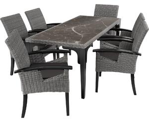 Tectake tavolo in rattan foggia con 6 sedie rosarno - grigio