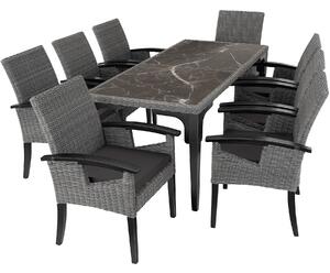 Tectake tavolo in rattan foggia con 8 sedie rosarno - grigio