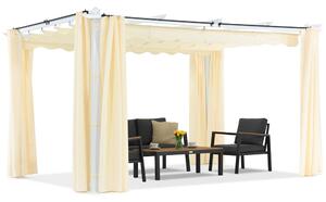 Pergola da terrazzo Barbados 3x4 m con tende Garden Point bianche e beige