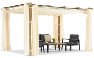 Pergola da terrazzo Barbados 3x4 m con tende Garden Point in simil-legno beige
