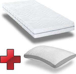 Supportho Premium materasso ergonomico in schiuma fredda 100 x 200 cm, altezza 18 cm, livello di rigidità H2/H3 + Supportho cuscino comfort effetto gel 40 x 80 cm
