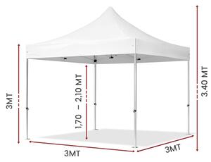 Gazebo richiudibile pieghevole 3 x 3 altezza totale 3,4 mt Mimetico ricoperto in PVC bloccabile in quattro altezze diverse impermeabile colore Bianco