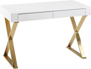Tavolo 118x76x57 cm legno, lucido, gambe in metallo bianco, oro | Wohnling