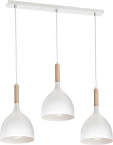 Lampada a sospensione su tavolo striscia bianca 3 paralumi con elementi in legno Noak wood 3xE27 15W Luminex