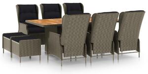 Set da Pranzo da Giardino 9 pz con Cuscini in Polyrattan Marrone