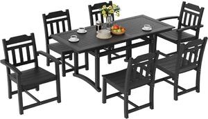 Set di mobili da giardino 7 pezzi - Mobili da balcone incl. 1 tavolo + 6 sedie - 150 kg/150 kg - Set da pranzo moderno - Resistente alle intemperie e ai raggi UV - Set di mobili da giardino - Set di mobili da balcone in nero