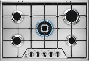 Electrolux Piano cottura a gas da incasso 6 Fuochi (1 Bruciatore Wok Multicorona) Larghezza 75 cm con Griglie in Ghisa colore Inox - KGS7534XX Seri